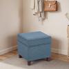 Adeco 17" Square Ottoman with Storage, Small Blue Storage Ottoman Foot Rest with Hinged Lid & Solid Wood Legs, Linen Fabric Foot Stool for Living Room & Bedroom, Seasonal Home Refresh & Gifting view 2