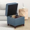Adeco 17" Square Ottoman with Storage, Small Blue Storage Ottoman Foot Rest with Hinged Lid & Solid Wood Legs, Linen Fabric Foot Stool for Living Room & Bedroom, Seasonal Home Refresh & Gifting view 4