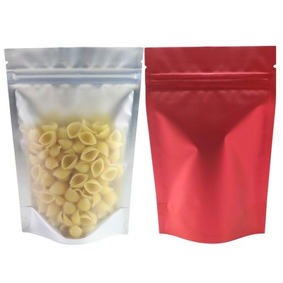 100pcs Frosted Clear Window Stand Up Colored Metallic Foil Resealable Zipper Seal Bags (Red, Standup | 3.5oz)