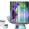 Amagical Zen Garden Theme Bamboo Purple Flower Black Stone Decor 4 Piece Bathroom Mat Set Shower Curtain Set Bath Mat Contour Mat Toilet Cover Shower Curtain and 12 Hooks view 1