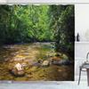 Ambesonne Appalachian Shower Curtain, Oconaluftee River at Smoky Mountains National Park, Cloth Fabric Bathroom Decor Set with Hooks, 69" W x 84" L, Forest Green Yellow view 1