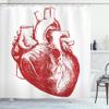 Ambesonne Human Heart Shower Curtain, Warm Tone Monochromatic Realistic Sketch of Cardio Organ Anatomy Print, Cloth Fabric Bathroom Decor Set with Hooks, 69" W x 84" L, Vermilion and White view 1