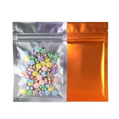 100pcs Frosted Clear Window Flat Colored Metallic Foil Resealable Zipper Seal Bags (Orange, Flat | 1.5oz)