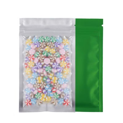 100pcs Frosted Clear Window Flat Colored Metallic Foil Resealable Zipper Seal Bags (Green, Flat | 1.5oz)