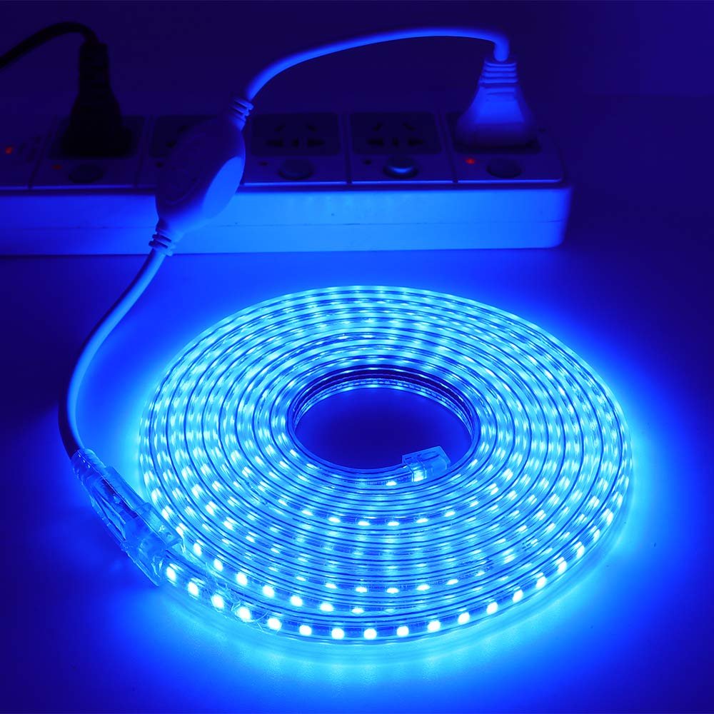 XUNATA LED Light Strip Kit, AC 110-130V Flexible Waterproof Rope Lights, SMD 5050 60 LEDs/M for Indoor Outdoor Commercial Lighting, Accessories Included (Blue, 164ft/50m)