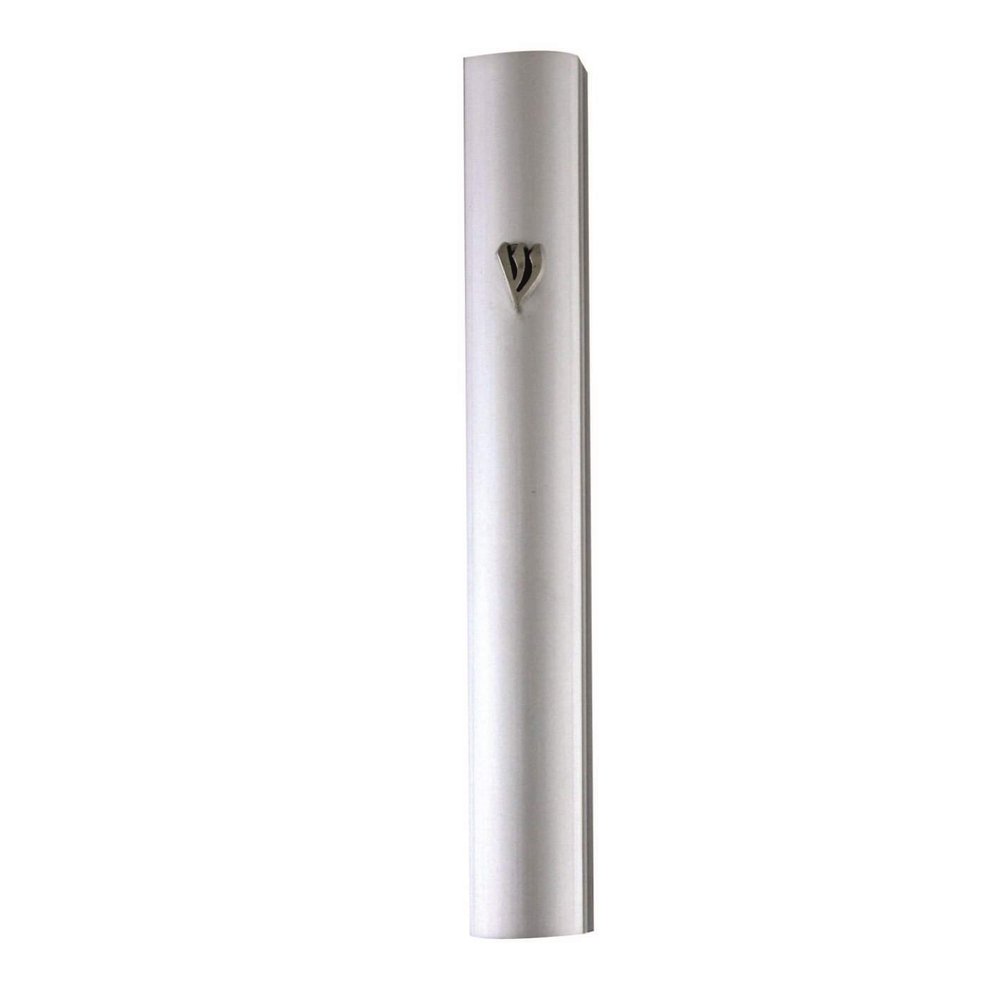 Art Judaica Jewish Mezuzah Case for Door - Aluminum Silver Matte Design - Fits a 15 Centimeter Kosher Scroll