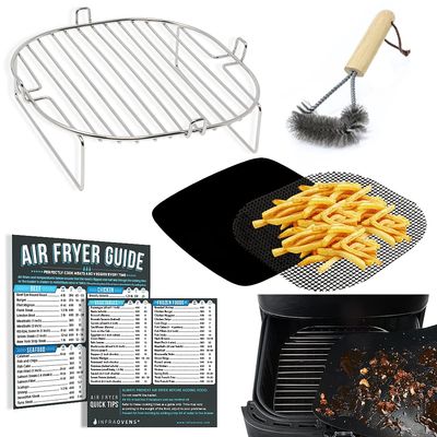 Air Fryer Accessories Compatible with Ninja Foodi Grill 5 in 1, Instant Pot, Gourmia, Chefman, Power Vortex, PowerXL Grill + More, Air Fryer Rack, Cheat Sheet Guides, Air Fryer Liners