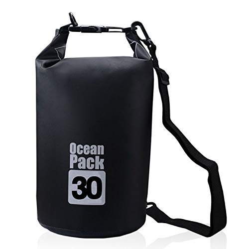 ACEVER Outdoor Dry Sack/Floating Waterproof Bag 2L/3L/5L/10L/15L/20L/30L for Boating, Kayaking, Hiking, Snowboarding, Camping, Rafting, Fishing and Backpacking (Black, 30L)