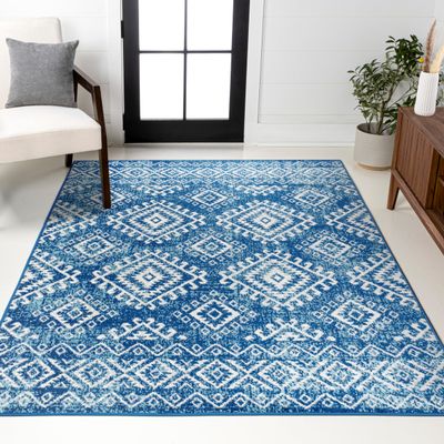 JONATHAN Y Moroccan Hype Boho Vintage Tribal Blue/White Indoor Area Rug, 3x5, Bohemian, Vintage, Easy-Cleaning for Living Room, Bedroom, Kitchen, Pet Friendly, Non-Shedding (MOH102A-3)