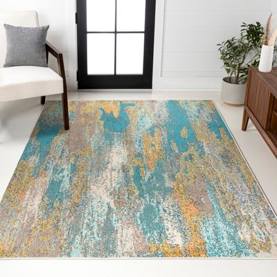 JONATHAN Y Modern Abstract Vintage Waterfall Blue/Brown/Orange Indoor Area Rug, 5x8, Contemporary POP, Easy-Cleaning for Living Room, Bedroom, Kitchen, Pet Friendly, Non-Shedding (CTP106A-5)