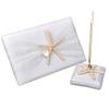 2Pcs Wedding Guest Book Pen Stand Set, Ribbon Bowknot Beach Theme Starfish Seashell Guest Book Pen & Holder, Wedding Ceremony Baby Shower Party Favor, Wedding Decoration Accessories Party Supplies view 1