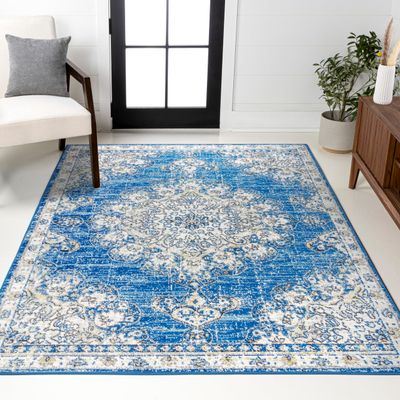 JONATHAN Y Boho Vintage Blue/Cream Indoor Area Rug, 8x10, Bohemian Flair Medallion, Chic, Floral, High Traffic for Living Room, Bedroom, Kitchen, Pet Friendly, Non-Shedding (BMF104B-8)
