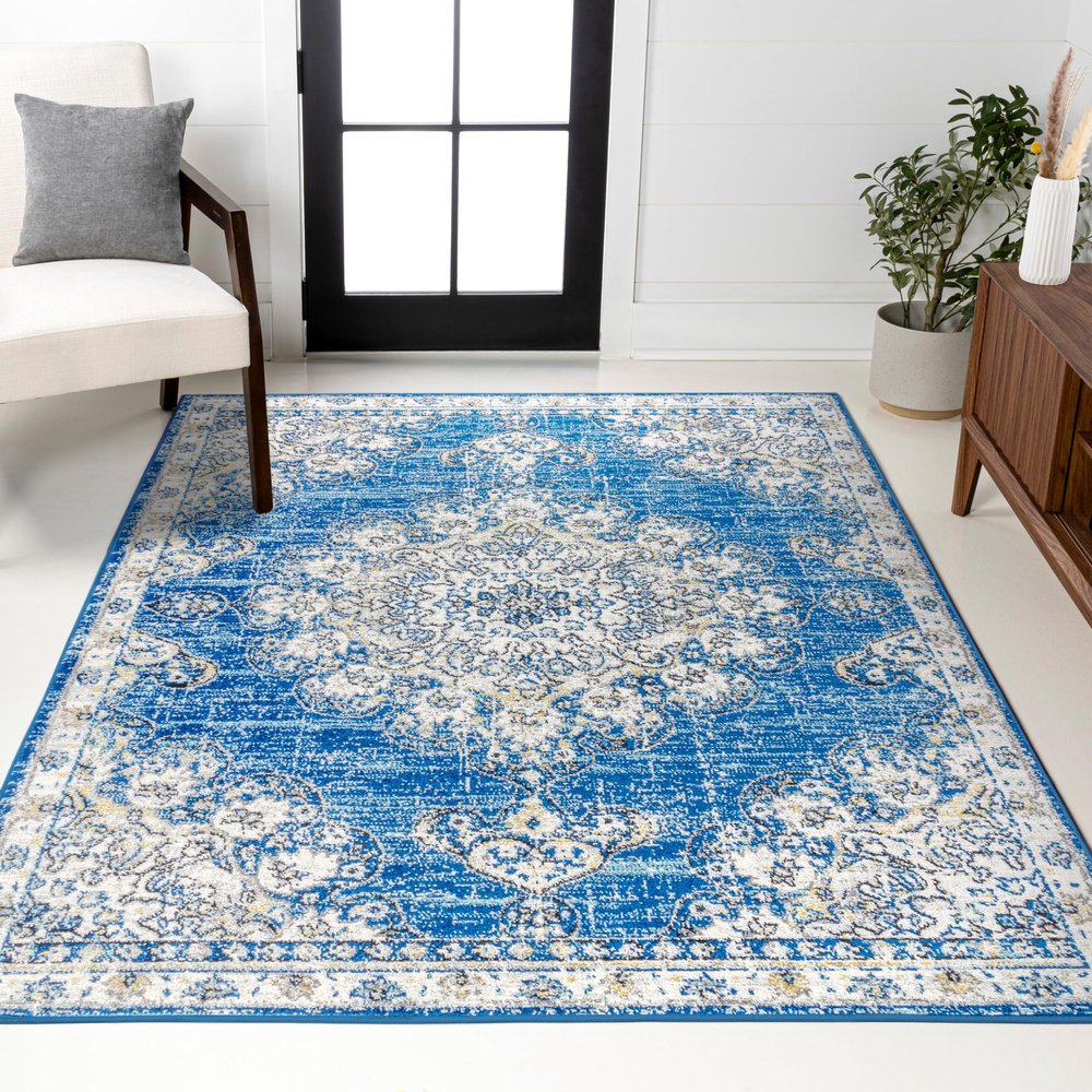 JONATHAN Y Boho Vintage Blue/Cream Indoor Area Rug, 8x10, Bohemian Flair Medallion, Chic, Floral, High Traffic for Living Room, Bedroom, Kitchen, Pet Friendly, Non-Shedding (BMF104B-8)