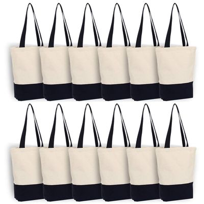 Azuca Canvas Bags Heavy Duty 12 oz with Bottom Gusset Grocery Beach Shopping Bag 17x14x4 Inches (Dark Blue - 12 Pack)