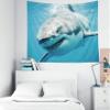 Shorping Art Tapestry, 60x60Inches Hanging Wall Tapestry for Dcor Living Room Dorm White Shark Close Smiling Swimming view 3