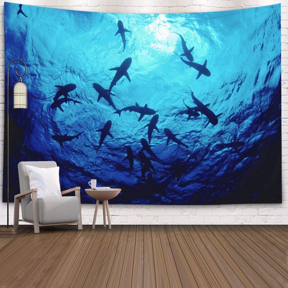 Shorping Marine Life Wall Tapestry, 60x60Inches Hanging Wall Tapestry for Dcor Living Room Dorm Sharks