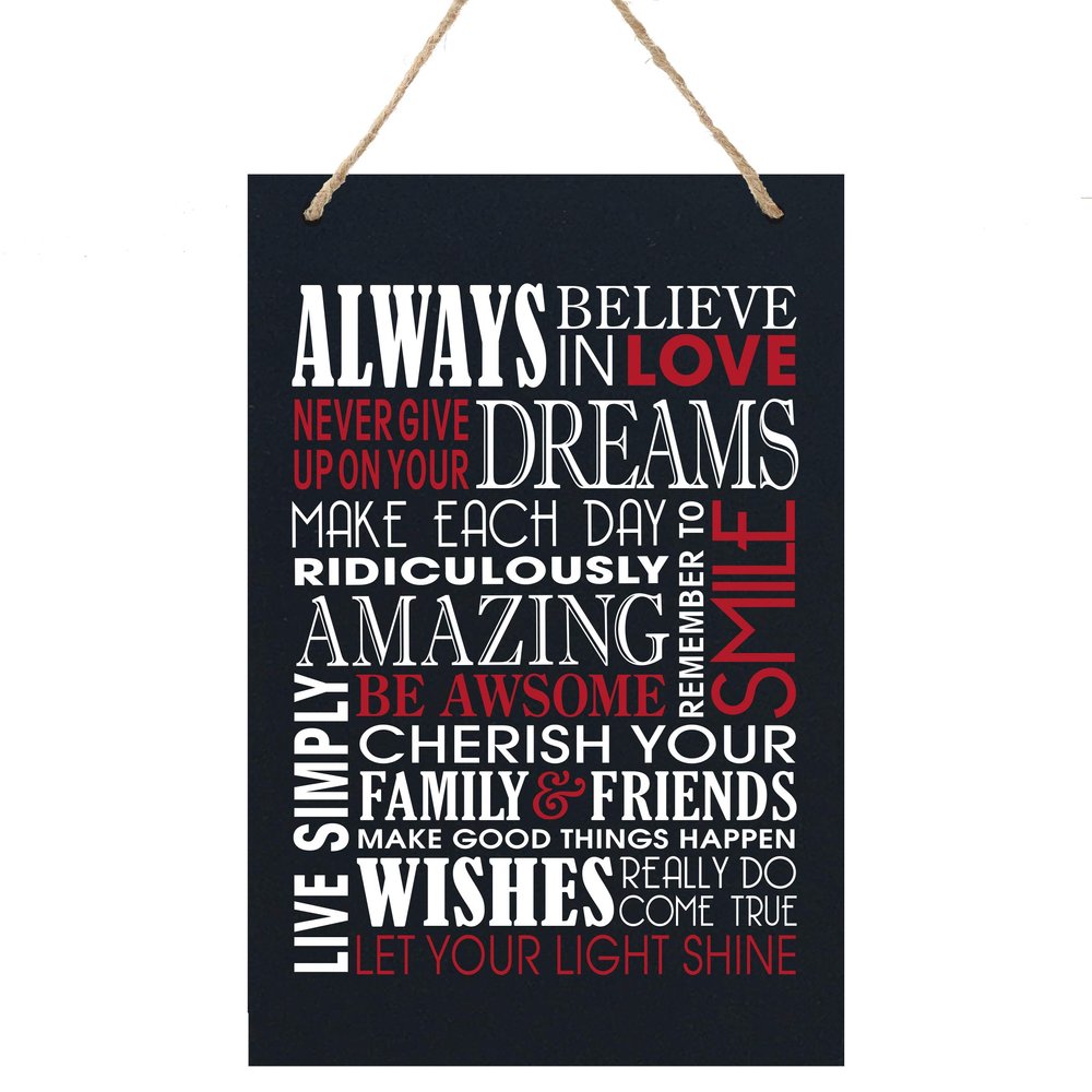 LifeSong Milestones Black Red and White Script Family Sign Home Wall Decorations for Living Room - Home Wall Art - Wooden Rope Hanging Gift 8 x 12 (Always)