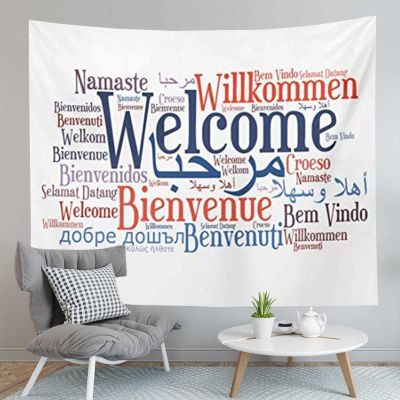 Remain Unique Tapestry Sign Welcome Phrase in Different Languages Words Cloud Wall Hang Decor Indoor House Made in Soft