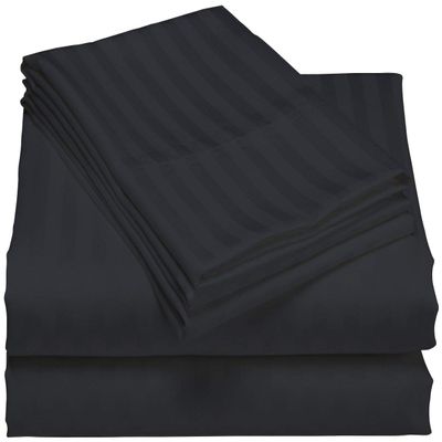 HR Luxury Linen Cotton Bedsheets Set - 400 Thread Count 100% Egyptian Cotton 4-Piece Sheet Set 18 Inch Deep Pocket Stripe (Queen, Dark Grey)