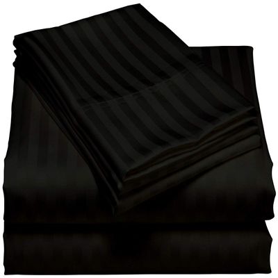 HR Luxury Linen Cotton Bedsheets Set - 400 Thread Count 100% Egyptian Cotton 4-Piece Sheet Set 21 Inch Deep Pocket Stripe (Queen, Black)