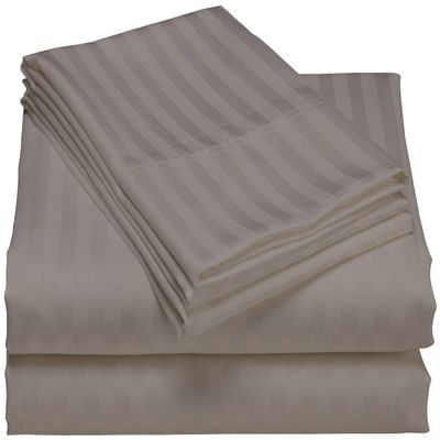 HR Luxury Linen Cotton Bedsheets Set - 400 Thread Count 100% Egyptian Cotton 4-Piece Sheet Set 15 Inch Deep Pocket Stripe (Queen, Silver Grey)