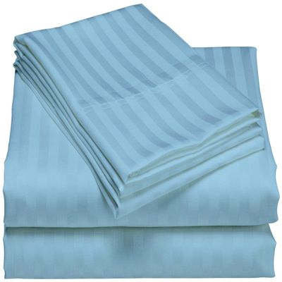 HR Luxury Linen Cotton Bedsheets Set - 400 Thread Count 100% Egyptian Cotton 4-Piece Sheet Set 15 Inch Deep Pocket Stripe (Queen, Sky Blue)