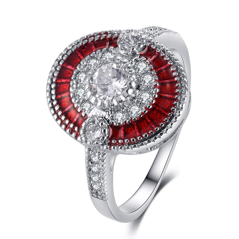 Bansriracha Rings Anniversary Red Cubic Zirconia 925 Sterling Silver Finger Ring for Women Genuine Fashion Jewelry (10)