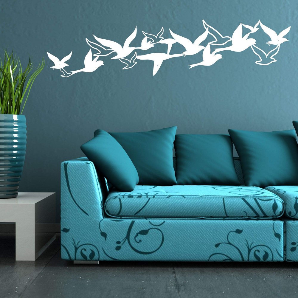 Metal Wall Art, Metal Birds Decor, Birds Flock Wall Art, Metal Wall Decor, Home Office Decoration, Bedroom Living Room Decor, Housewarming Gift (White, 46" W x 10" H / 117x25 cm)
