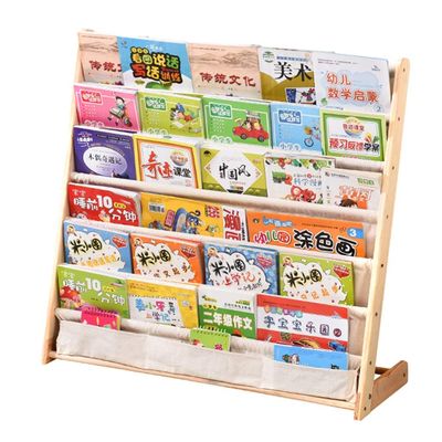 Bookcases Bookshelf Cartoon Bookshelf Solid Wood Floor Bookshelf Kindergarten Book Shelf Children's Toy Storage Rack Large Capacity Storage Rack Cabinets & Shelves (Color : Wood b, Size : 75 * 79cm)