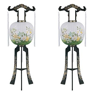  1149611 PC Accordion Lantern, Shuzo Fukayama, Peony, LED Firefly, Set of 2, Brown, Height 39.4 inches (100 cm), Firebag Diameter 14.2 inches (36 cm), Null