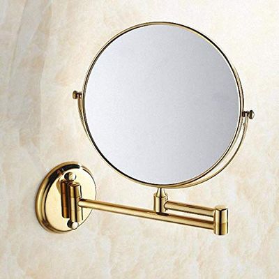 Mercury_Group, Bathroom Magnifying Makeup Mirror, Double-Sided 1X/3X, Extendable Folding Arm, Wall Mounted Vanity Round Mirrors, Solid Brass - (Color:Polished Gold)