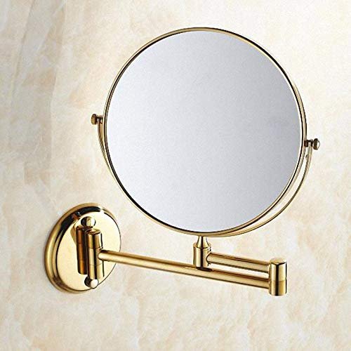 Mercury_Group, Bathroom Magnifying Makeup Mirror, Double-Sided 1X/3X, Extendable Folding Arm, Wall Mounted Vanity Round Mirrors, Solid Brass - (Color:Polished Gold)