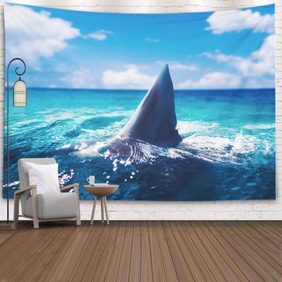 Shorping Tapestry Wall Hanging, 60x60Inches Hanging Wall Tapestry for Dcor Living Room Dorm White Shark Fin Above Water