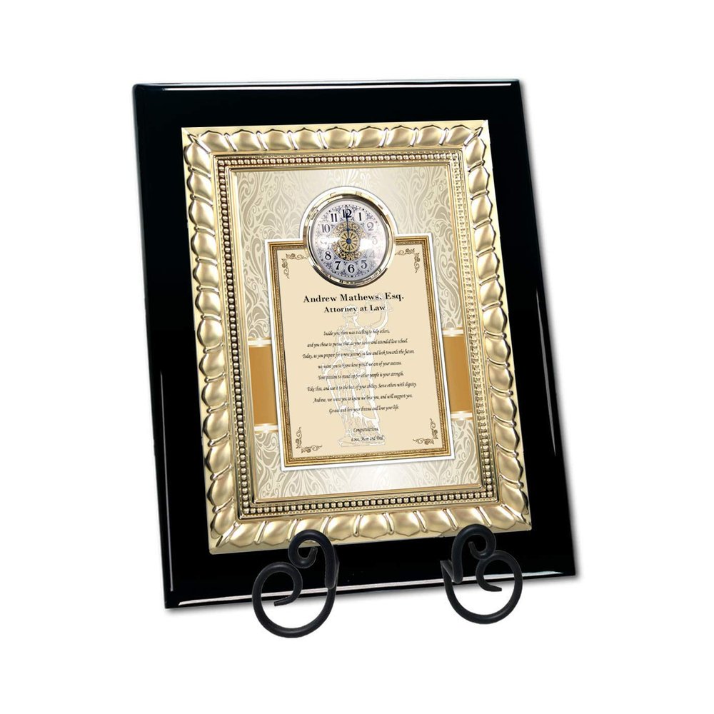 AllGiftFrames Graduation Gift Graduate Present School Student Congratulations Future Law School Attorney ESQ Desk Wall Plaque Display Poem Engrave Clock Gold Metal