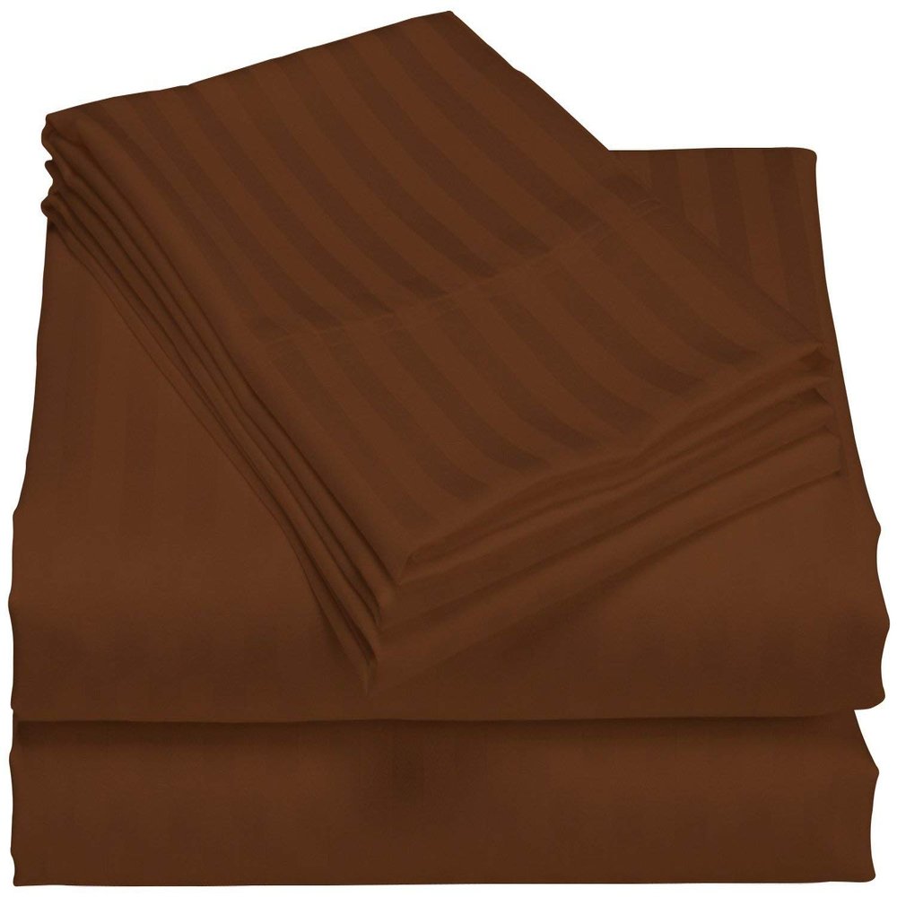 HR Luxury Linen Cotton Bedsheets Set - 400 Thread Count 100% Egyptian Cotton 4-Piece Sheet Set 21 Inch Deep Pocket Stripe (Queen, Chocolate)