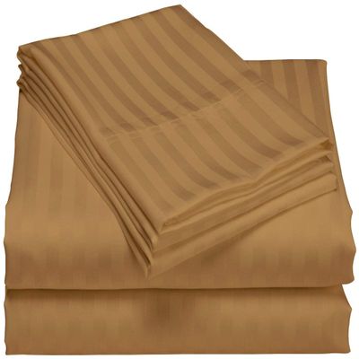 HR Luxury Linen Cotton Bedsheets Set - 400 Thread Count 100% Egyptian Cotton 4-Piece Sheet Set 15 Inch Deep Pocket Stripe (Queen, Taupe)
