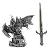 Ebros Gift Legendary Silver Dragon Protecting Castle Tower Letter Opener Figurine Sculpture Home and Office Decorative Sculpture Medieval Renaissance Dungeons and Dragons Fantasy view 4