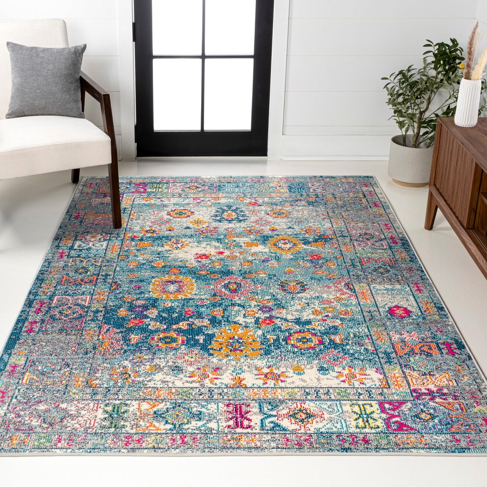 JONATHAN Y Boho Vintage Navy/Cream Indoor Area Rug, 5x8, Bohemian Flair Medallion, Chic, Floral, High Traffic for Living Room, Bedroom, Kitchen, Pet Friendly, Non-Shedding (BMF103B-5)