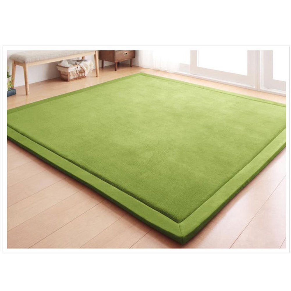 Coral Velvet Area Rugs Play Mat Carpet Crawling Mat for Nursery Baby Toddler Children Kids Room, Yoga Mat Exercise Pads (Light Green, 6.6 ft x 6.6 ft)