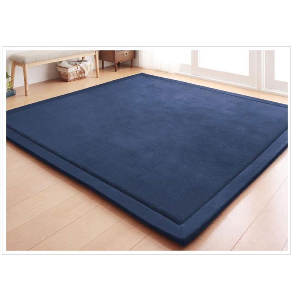 Coral Velvet Area Rugs Play Mat Carpet Crawling Mat for Nursery Baby Toddler Children Kids Room, Yoga Mat Exercise Pads (Dark Blue, 6.6 ft x 6.6 ft)