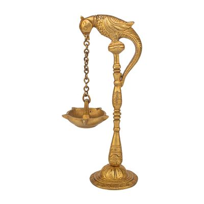 Five-Wick Peacock Hanging Oil lamp with Stand - Brass Statue