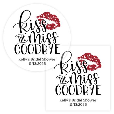 Kiss The Miss Goodbye Stickers | Clear/Transparent Labels for Bridal Shower or Bachelorette Party | 396-C