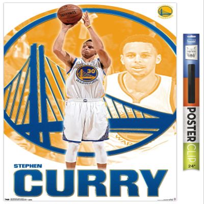 Trends International NBA Golden State Warriors - Stephen Curry 15 Wall Poster, 22.375" x 34", Premium Poster & Clip Bundle