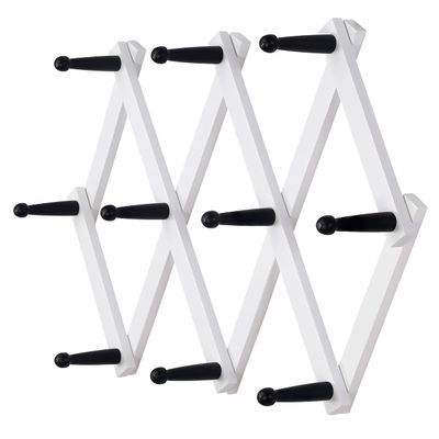 Dseap Accordian Wall Hanger: 16 High Wooden Wall Expandable Coat Rack, Hat Rack Holder, Accordion Hook for Baseball Caps, Coats, Mugs, 10 Peg Hooks, White & Black