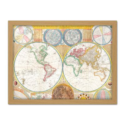 Map Dunn 1794 World Hemispheres Globe Earth Chart Artwork Framed Wall Art Print 18X24 Inch