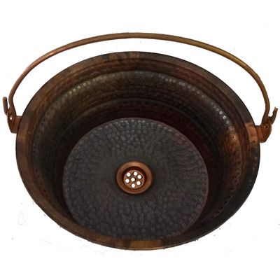 Rustic Fired Vintage Patina Bucket Vessel Pure Copper Bathroom Sink