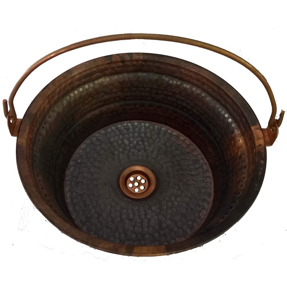 Rustic Fired Vintage Patina Bucket Vessel Pure Copper Bathroom Sink