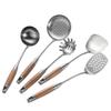 5 PCS Kitchen Shovel Spoon Set, 304 Stainless Steel Kitchen Wooden Handle Spatula Anti-hot Thickening Stir-Fry Shovel Spoon Cooking Utensils C-52 view 1