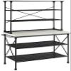 Crosley Furniture Madeleine Kitchen Island and Hutch with Shelves for Storage, Microwave Stand, Coffee Bar, Steel with Faux Marble Top view 1