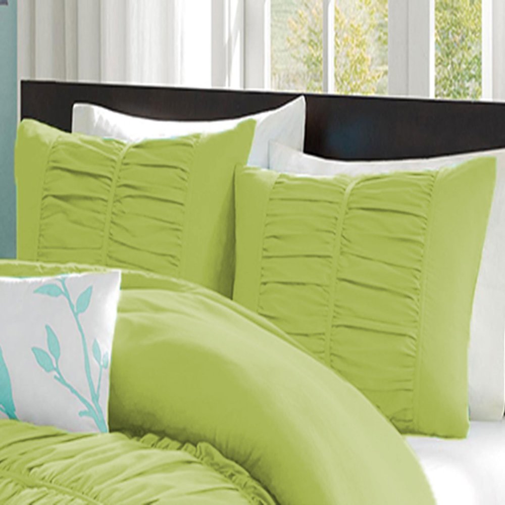 1 Pair Center Gathered Ruffle Pillow Sham Egyptian Cotton 500tc Sage Standard (20 x 26 inch)